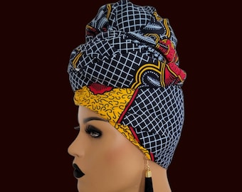 African Head Wrap | Ankara Headpiece | Head Scarf for women | Red, White, Gray Headwrap gift for her