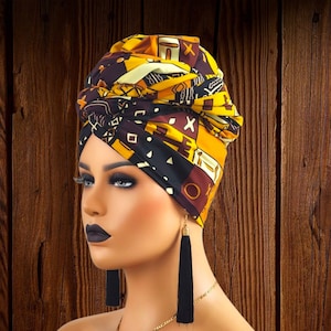 Pañuelos con estampado africano para mujer en tela MudCloth / Tocado Ankara / Pañuelo para la cabeza / Turbante tradicional