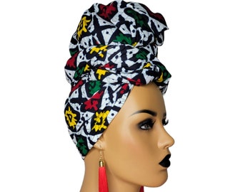 African Head Wrap Women | Red, White, Yellow, Green Head wrap | African Gift For Her | Christmas Head wrap Gift for her