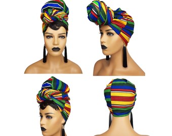 African Head Wraps For Women, African Gifts for women, Red Black Green Yellow Ankara Headwrap, Black