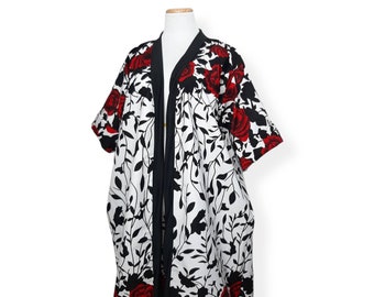 African Clothing for Women Plus Size Available | Floral Long Kimono | Red Roses for Valentines Day | Wedding Anniversary Dress | Mothers Day