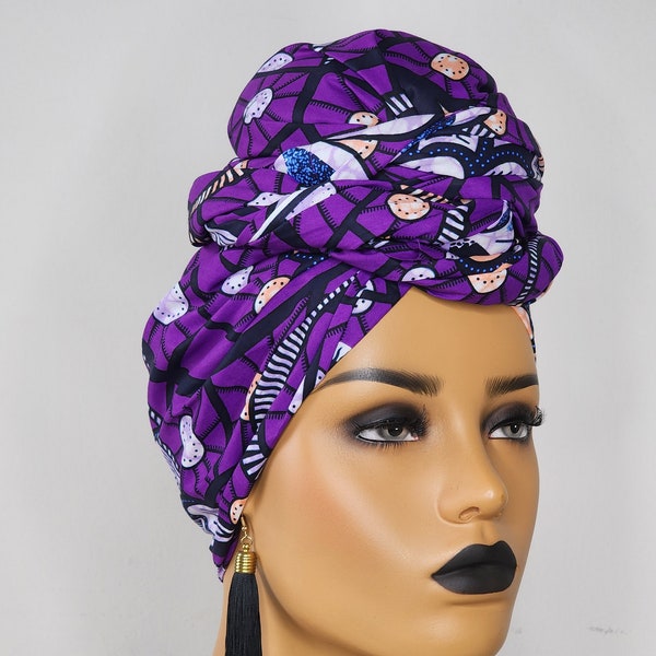 African Head Wraps For Women | Purple Head Wrap | Ankara headpiece | African Gift For Her