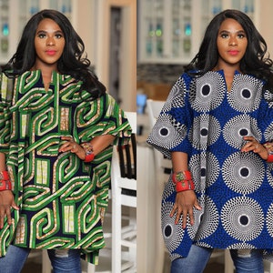 Women's V-Neck Maxi Kaftan - Tribal Print Loose Fit Kimono Dress, Beach Cover-Up, Plus Size (Green, One Size)