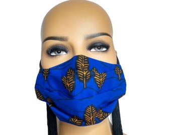 Blue African Print Face Mask with filter pocket |  Reversible | Reusable | Washable 100 Percent Cotton Face Mask For Men and women |