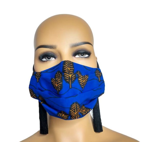 Blue African Print Face Mask with filter pocket |  Reversible | Reusable | Washable 100 Percent Cotton Face Mask For Men and women |
