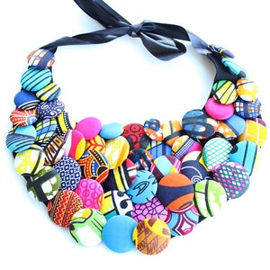 African Button Necklace Ankara Button Necklace African clothing African Multi color Button covered Necklace w/ FREE GIFT with purchase HOT