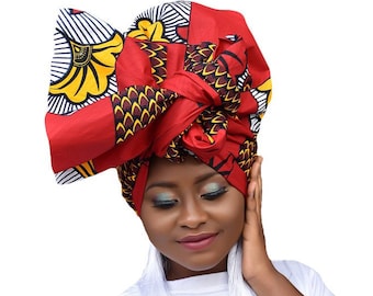 African Head Wraps For Women, Red Ankara Headwrap, Large Size, African Valentines Day Gift For Her, Scarlet, Hairdress, Turban Red