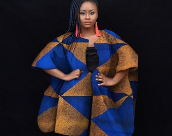 African Print Kimono Top for Women Plus Size | Orange Ankara Oversized Duster | Poncho Ethnic Jacket | Hippie Free Size | Kimono Jacket Robe
