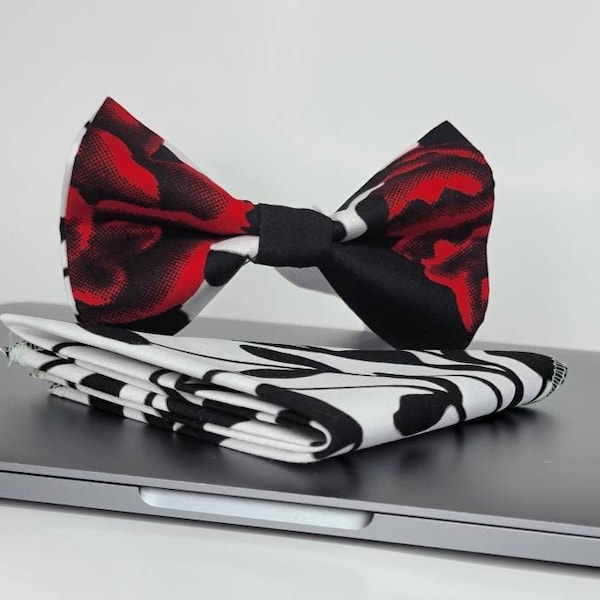 Red and white bow tie for men | African Print Bow Tie and Pocket Square For Men | Christmas Photoshoot Men | Ankara Gift For Him