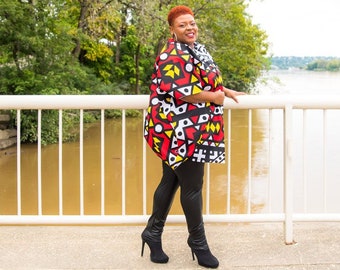 Plus Size African Clothing For Women Oversized Kimono, Ankara Top, Samakaka Blouse, Dashiki, Red cardigan, Poncho,