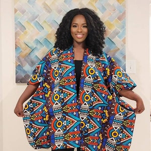 African Clothing For Women Plus Size | Multicolor Ankara Top | Oversized Kimono | Colorful Poncho | Ethnic Jacket | Hippie Free Size