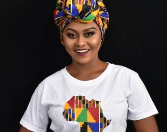 African Tshirt Unisex With Matching Head Wrap For Women | Gift For Her | Black Girl Magic | Kente Top | Nubian | All Sizes Available | RBG