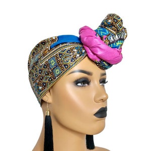 African Head Wraps For Women, Pink Dashiki Headwrap, Kwanzaa