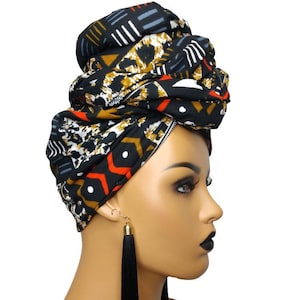 African Head Wraps For Women | Mudcloth Headwrap | Black Ankara headpiece | African Gift For Her
