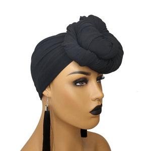 Black Head Wraps for Women, Extra Large Turban, Black Jersey  display picture 1