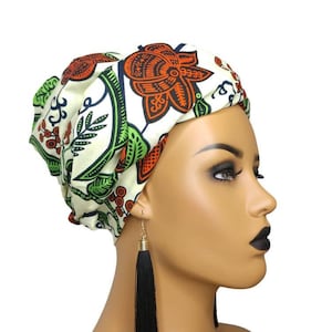 African Head Wraps For Women In Floral African Fabric | Ankara orange and green headwrap
