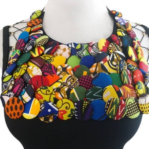 African Button Necklace, Ankara Statement Jewelry Adjustable, Boho, bohemian, Peter pan Ethnic choker