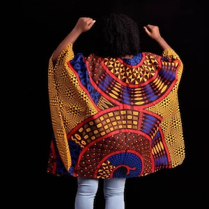 African Clothing For Women Plus Size | Gold Ankara Top | Oversized Kimono | Red Poncho | Ethnic Jacket | Hippie Free Size | Earth Tone