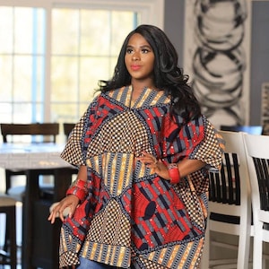 African Kaftan Top | African Clothing For Women Plus Size | Plus Size African Top | Oversized Kimono Tunic | Ankara Kimono | Kaftan | Tunic