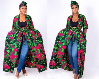 African Print Kimono for Women Plus Size | Full Length African Print Jacket with SIDE POCKETS | Ankara Duster | African Clothing for Women