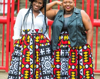 African Maxi Skirt, African Skirt, Maxi Skirt, African Clothing For Women, Ankara Maxi Skirt, Samakaka Maxi Skirt, Boho Maxi Skirt , Red NEW