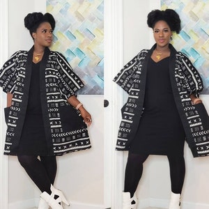 African Clothing For Women Plus Size | Black and White Ankara Top with POCKETS | Oversized Kimono | Mudcloth Poncho | Boho Top Loose Fit