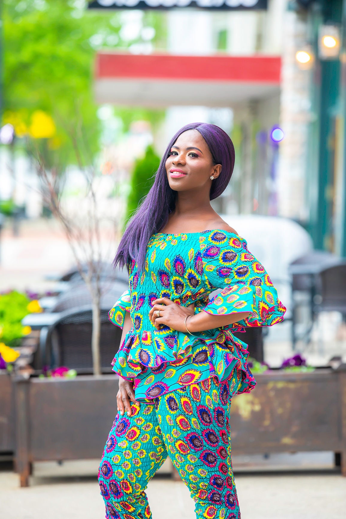 African Print Peplum Top With Matching 