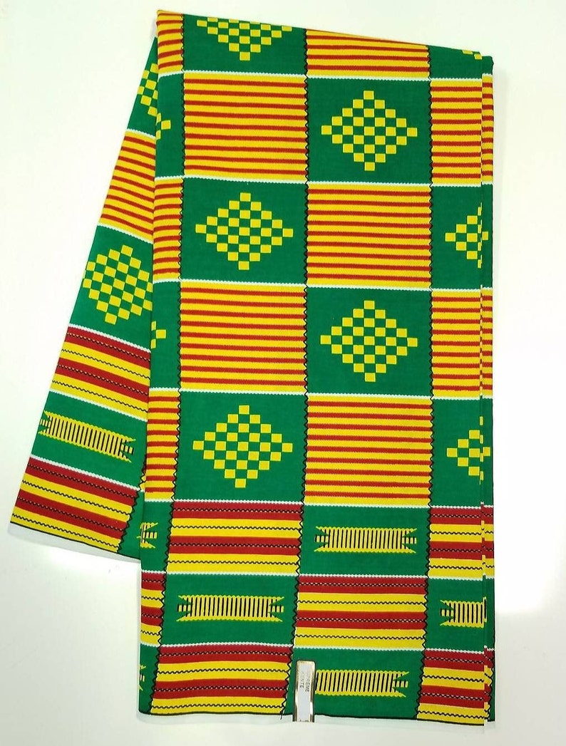 Green Kente Print Fabric Green Ankara Fabric Yellow African Print Fabric Green Kente Fabric Colorful African Fabric Wakanda Fabric Ethnic