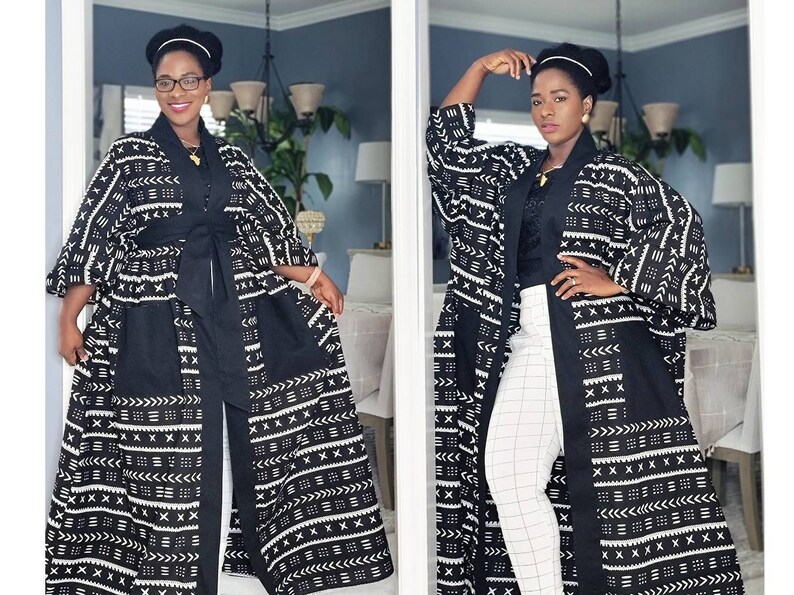 Retro Geometric Ethnic Print Open Front Slit Duster Kimono