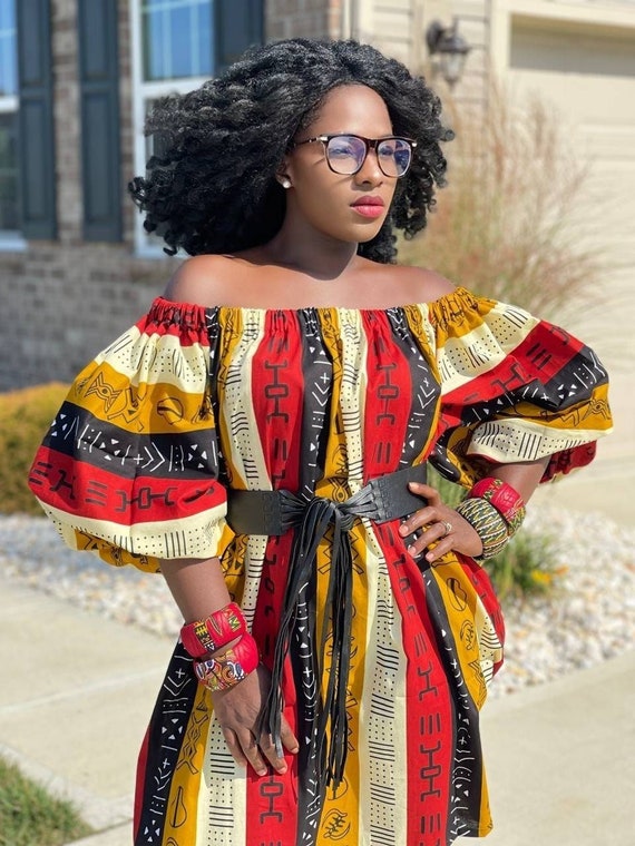African Dress for Women Plus Size Ankara off Shoulder Dress Mudcloth  Clothing for Women Bohemian Dress Boho Dress Knee Length - Etsy