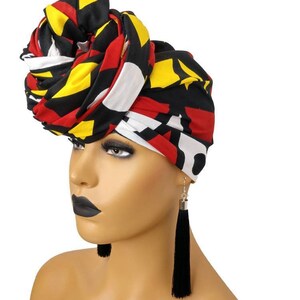 African Head Wraps For Women Red Yellow Black White, Samakaka Turban image 2