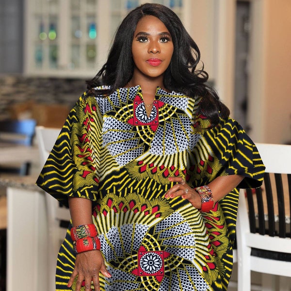 African Clothing For Women Plus Size | Ankara Kaftan Top | Oversized Kimono | Hippie Free Size Tunic | Colorful Poncho | Loose Fit Blouse