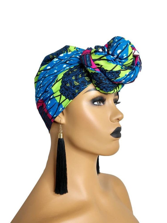 African Head Wraps for Women Blue Ankara Turban Ethnic Head | Etsy