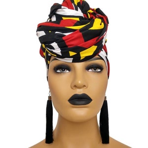 African Head Wraps For Women Red Yellow Black White, Samakaka Turban image 5