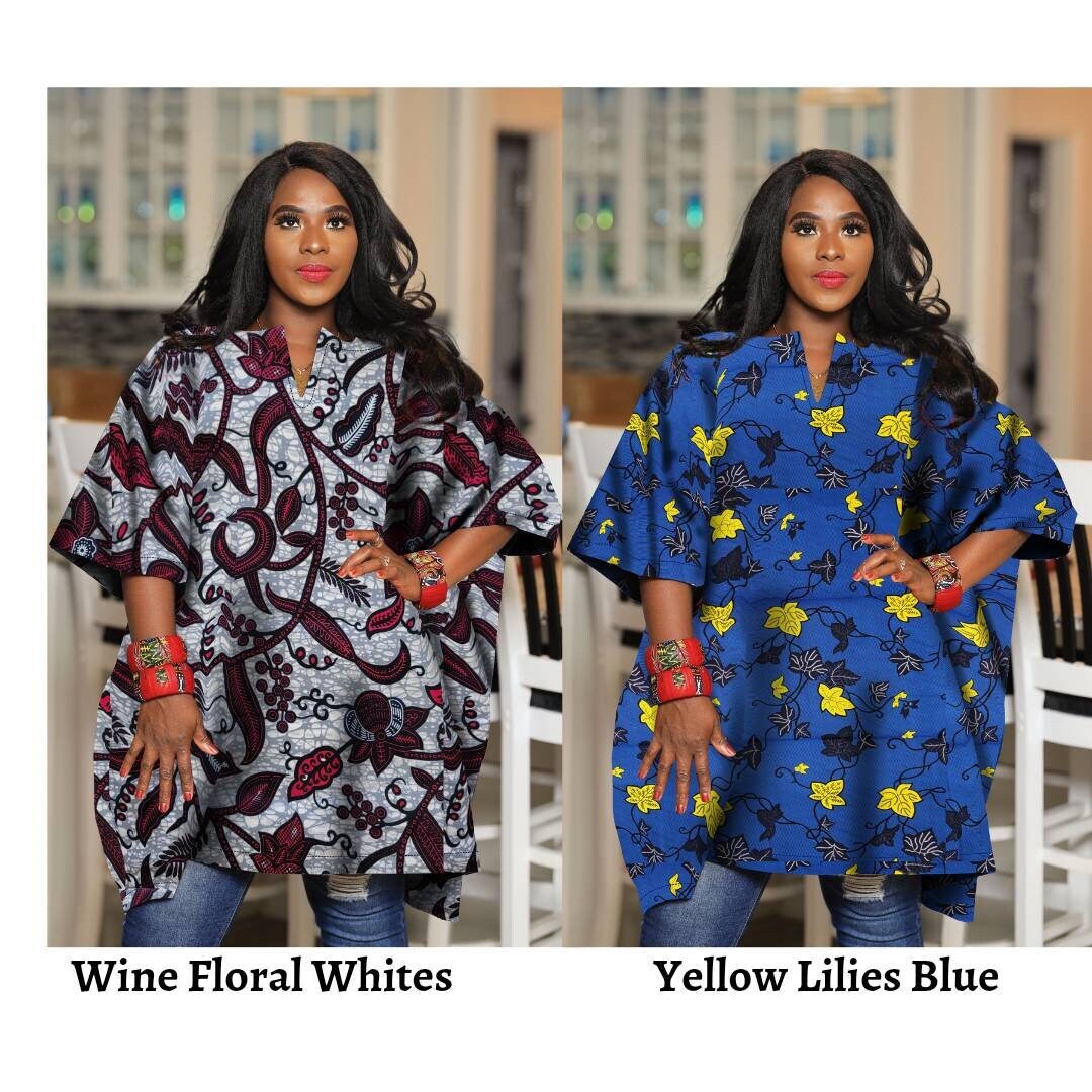 Oversized African Tunic Top Plus Size | Loose Fit | Split Neck