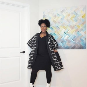 African Clothing For Women Plus Size Black and White Ankara Top with POCKETS Oversized Kimono Mudcloth Poncho Boho Top Loose Fit image 7