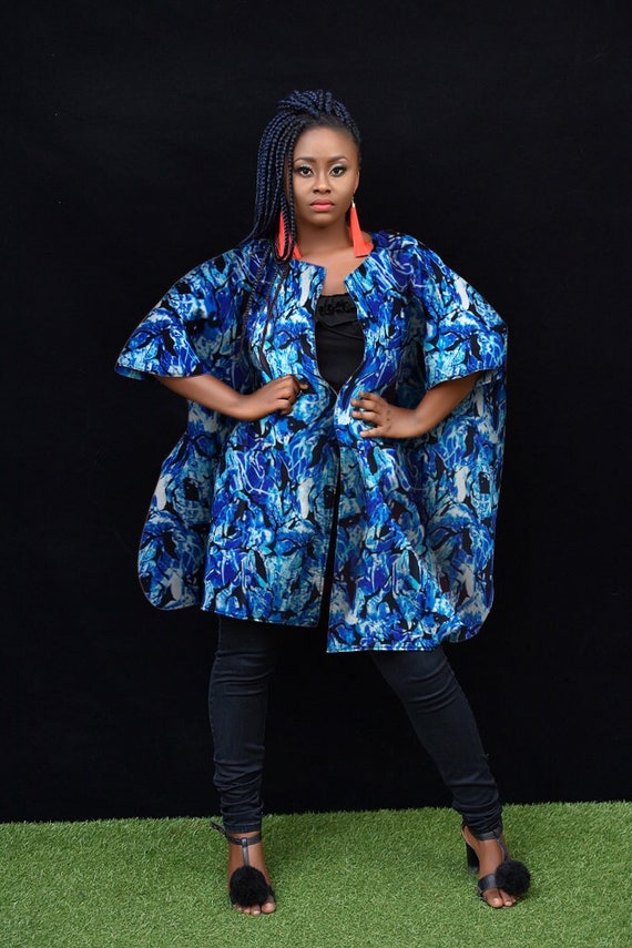 African Print Kimono Top for Women Plus Size | Orange Ankara