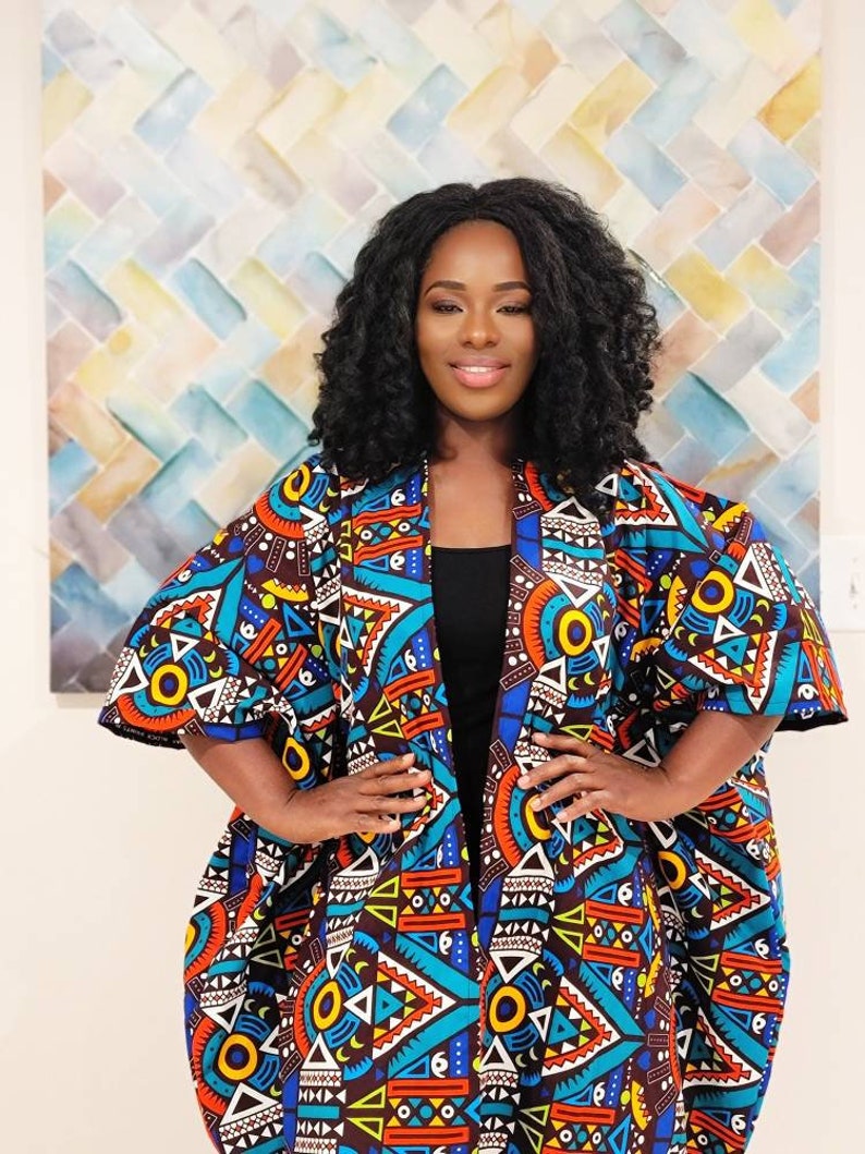 African Clothing For Women Plus Size Multicolor Ankara Top Oversized Kimono Colorful Poncho Ethnic Jacket Hippie Free Size image 5