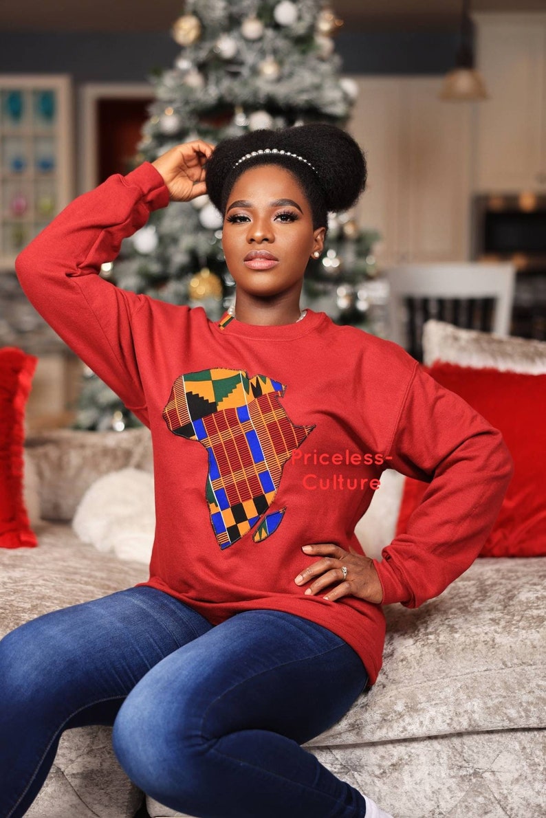 African Sweatshirt for Women and Men Map of Africa Sweatshirt Ankara Sweater African Gift Kente Sweatshirt for Black History Month image 1