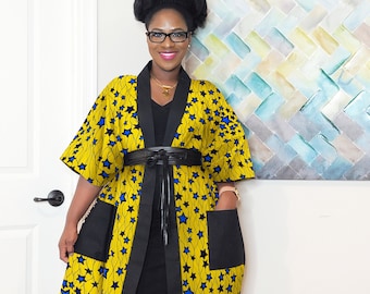 小物 MASU/FUR PRINT GOWN COAT African Print Kimono Jacket With POCKETS for Women | Long