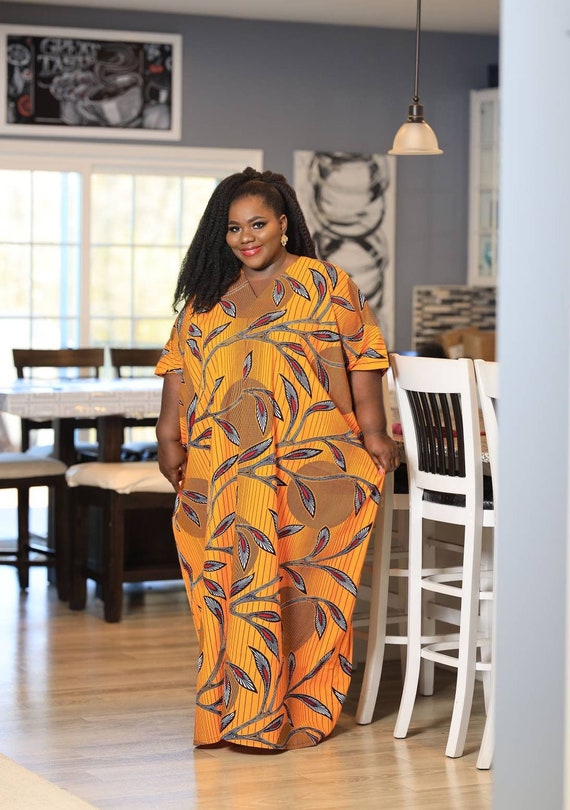 Plus Size African Maxi Dress for Women Floral African Print Kaftan Dress  ONE SIZE Gold African Clothing African Maxi Dress Plus Size 