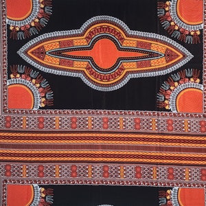 African Print Fabric 6 yards | Ankara Fabric Dashiki Black and Orange | African Print Fabric