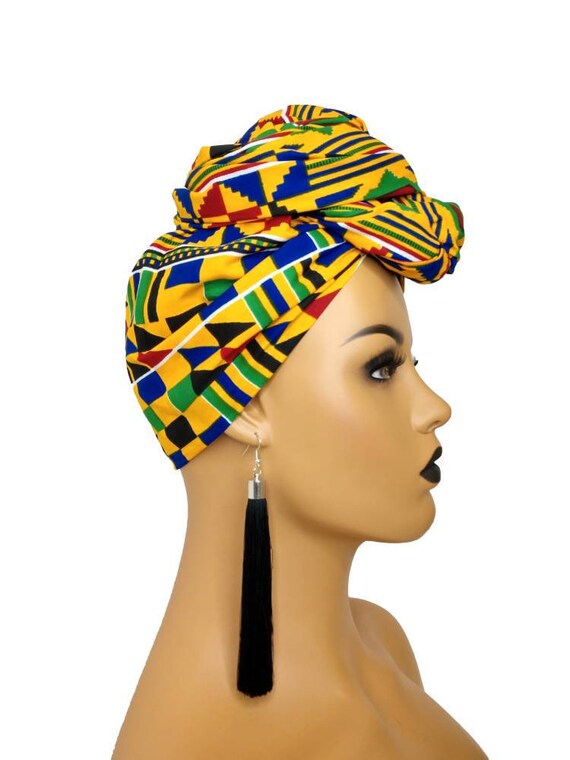 Womens Black Woman Kente African Print Multicolor Head Wrap Shirt Womens Black Woman Kente African Print Multicolor Head Wrap Shirt