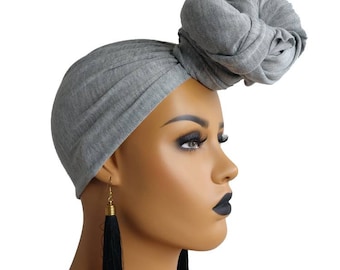 Jersey Stretch Head Wraps For Women Gray |  Grey Stretch Head Wraps | Stretchy Turban Large | Knit Head Wrap For Natural Hair,