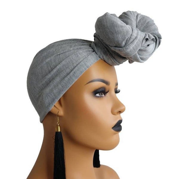 Jersey Stretch Head Wraps For Women Gray |  Grey Stretch Head Wraps | Stretchy Turban Large | Knit Head Wrap For Natural Hair,