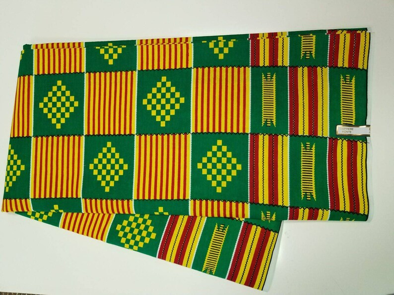 Green Kente Print Fabric Green Ankara Fabric Yellow African Print Fabric Green Kente Fabric Colorful African Fabric Wakanda Fabric Ethnic
