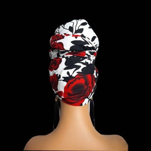 African Head Wraps black Women | Anniversary Head Wrap | Date Night African Head wrap in red and white | Red Rose Head Wrap | Gift For Her