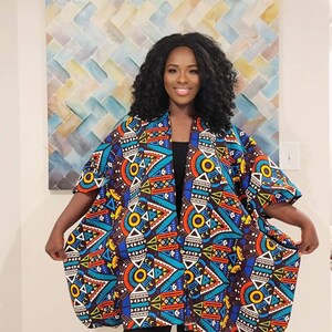 African Clothing For Women Plus Size Multicolor Ankara Top Oversized Kimono Colorful Poncho Ethnic Jacket Hippie Free Size image 9