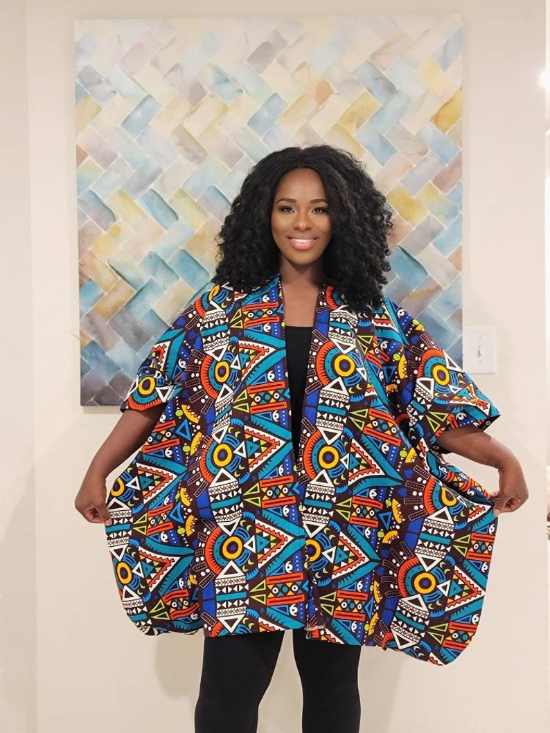 African Clothing For Women Plus Size Multicolor Ankara Top Oversized Kimono Colorful Poncho Ethnic Jacket Hippie Free Size image 9