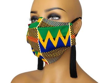 African Kente Face Mask with filter pocket | Reusable | Reversible | Washable | Unisex Kente Facemask